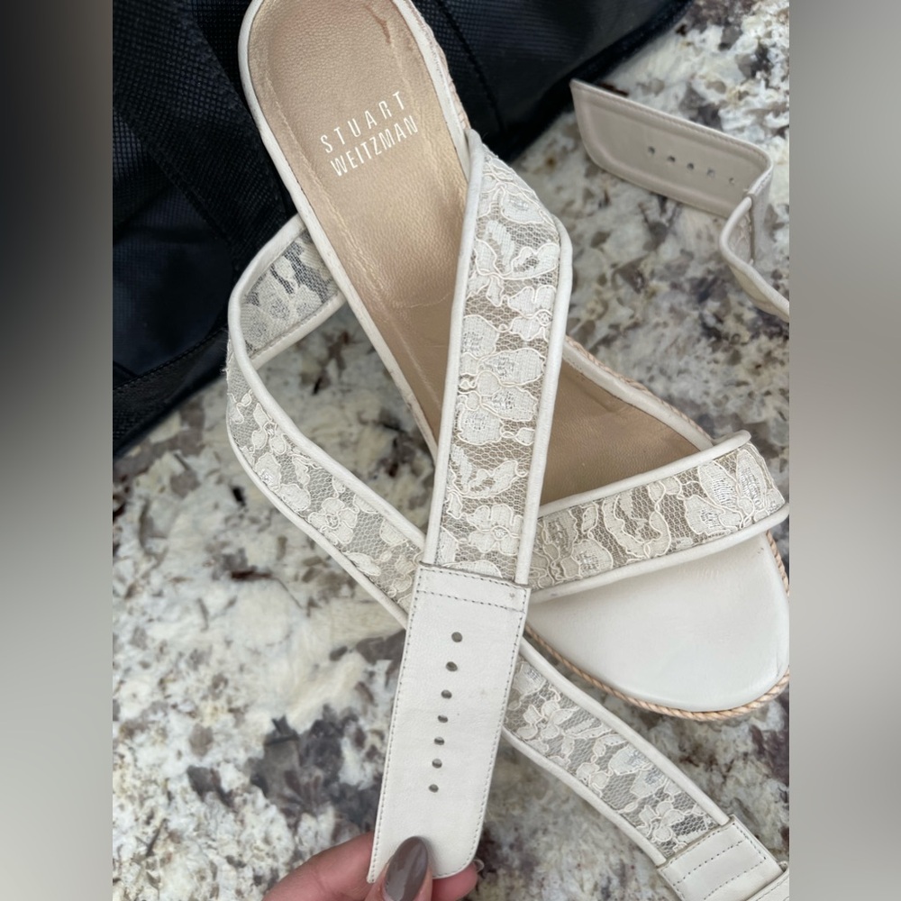 Stuart weitzman ivory lace wedges with gold hardware - Picture 11 of 12
